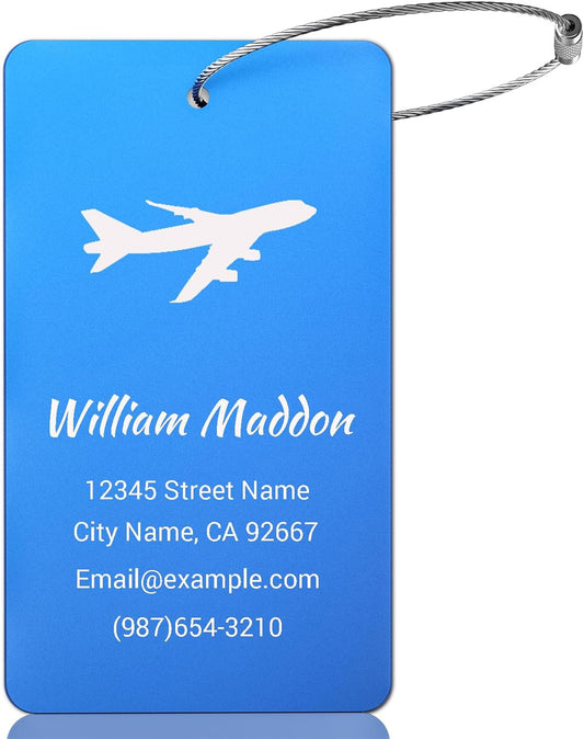 Luggage Tags for Suitcase - Personalized Engraved Metal Tag for Cruise Travel - Blue Custom Name Tags Suitable for Bags and Backpacks No Underline (2x3.5 inch)