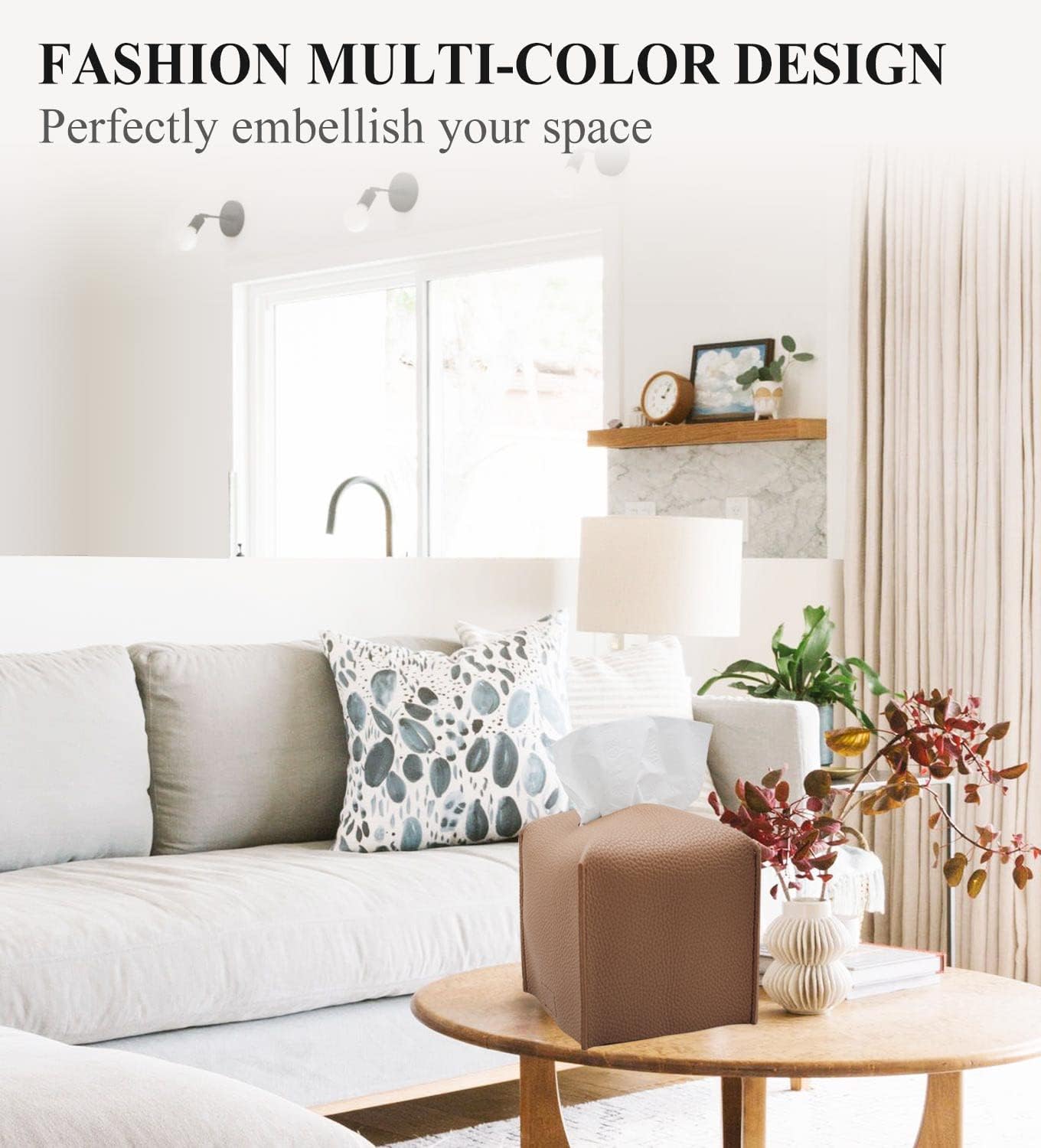 Livelab Tissue Box Cover, Square Decorative PU Leather Tissue Box Holder Modern Tissue Case Facial Paper Organizer Dispenser for Bathroom, Vanity Countertop, Night Stands, Desk, Car 5X5X5'' | Bronze