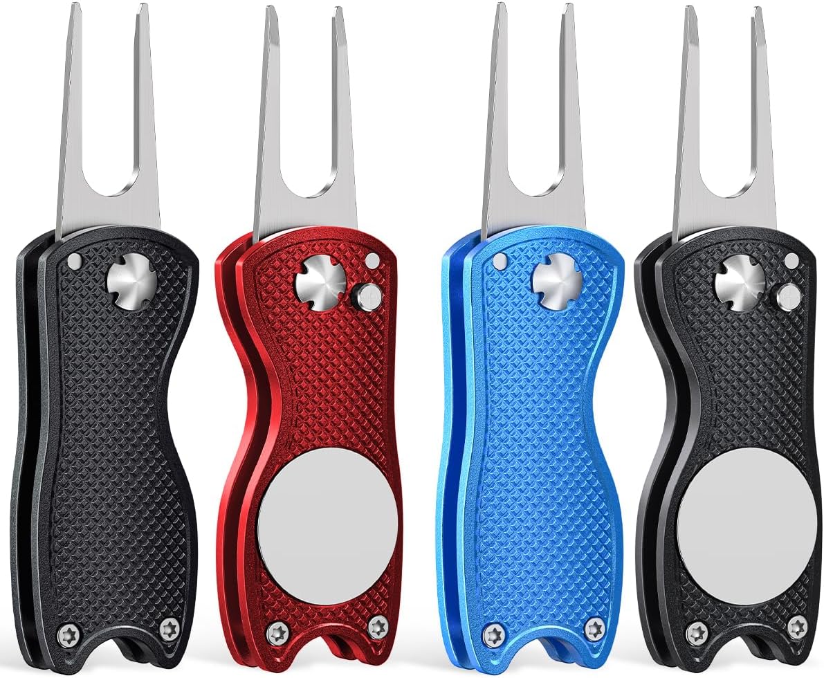 GreenHaven 2-6 Pack Golf Divot Repair Tool for Golfers Foldable Metal Green Tool with Magnetic Putt Alignment Ball Marker Pop-up Fork Tine with Sturdy Aluminum Alloy Handle