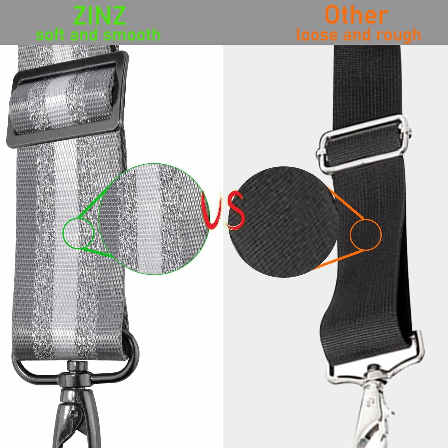 ZINZ 77 Inch Shoulder Strap Univesal Bag Strap with Fixed Pad Ultra Thick Plus Long & Breathable Cushion, Replacement Strap for Bags,Gray Silver