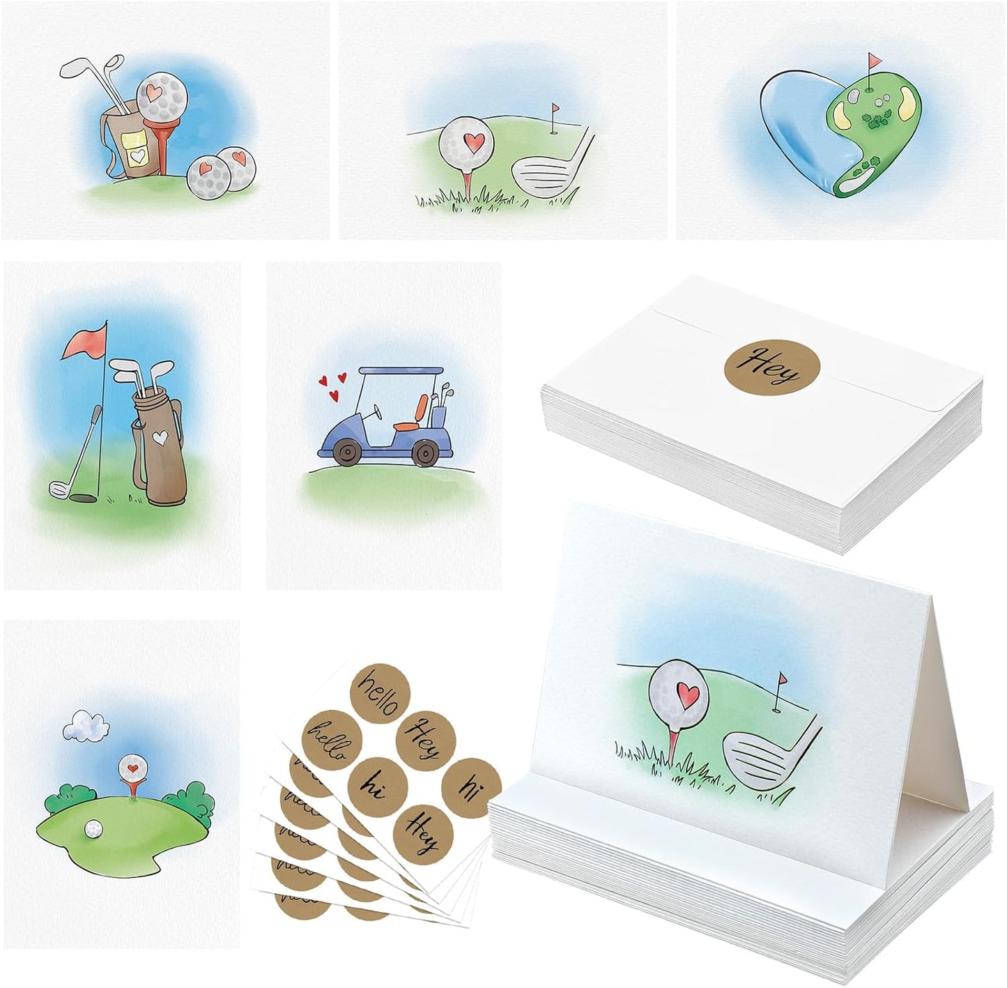 36 Pack Golf Cards Set Golf Love Greeting Cards with Envelopes and Sticker Seals for Him Gifts for Lovers Husband