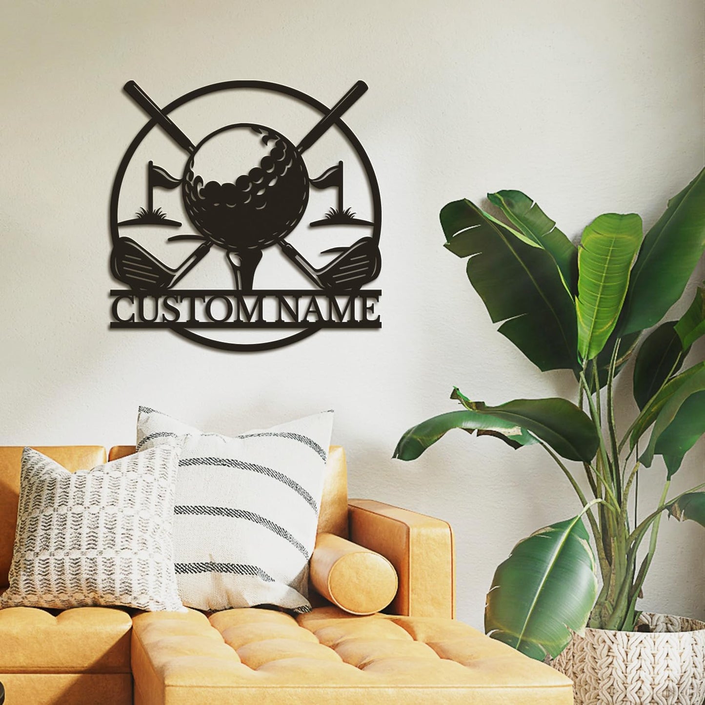 Personalized Custom Crossed Golf Metal Wall Art,Personalized Golfer Name Sign Decoration For Room,Hole Golf Club Decoration (Style-9)