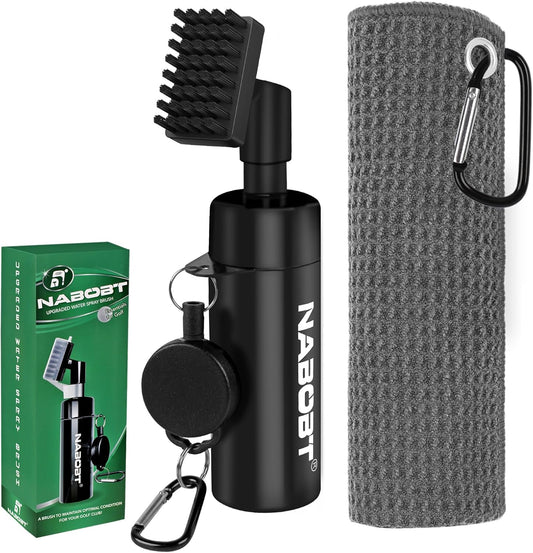 Golf Towel and Brush Set, Premium Golf Towel(16x16 inch) & Club Brush Cleaner with Retainer Clip and Squeeze Water Bottle, Essentials Golf Accessories for Men