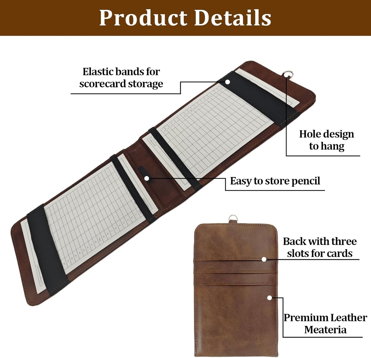 Leather Golf Scorecard Holder,Score Card Holder Golf,Yardage Book Cover,Golf Scorecard Book (Brown)
