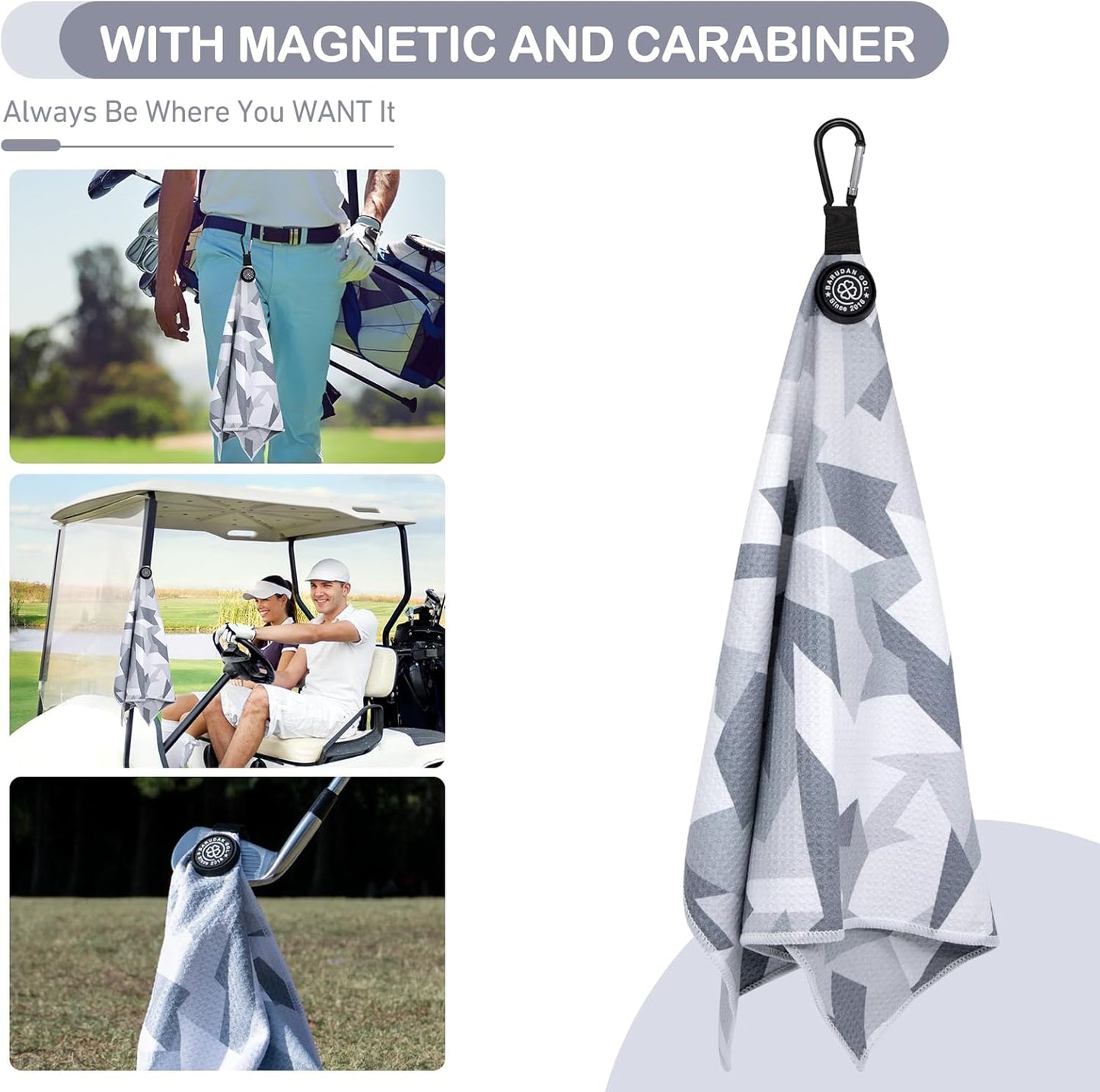 Magnetic Golf Towel for Men Women Golfer - Microfiber Golf Towel Magnet with Waffle Texture - Strengthen Magnet Golf Towels for Strong Hold to Metal Objects (5.Grey Camo)