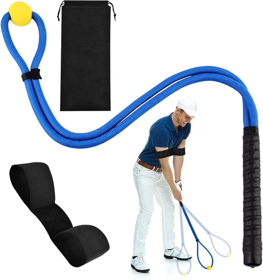 Golf Rope Swing Trainer Set, Golf Swing Training Aid to Improve Speed, Tempo, Rhythm, Flexibility and Strength, Included Correcting Arm Band&Rope Trainer with Weighted Ball