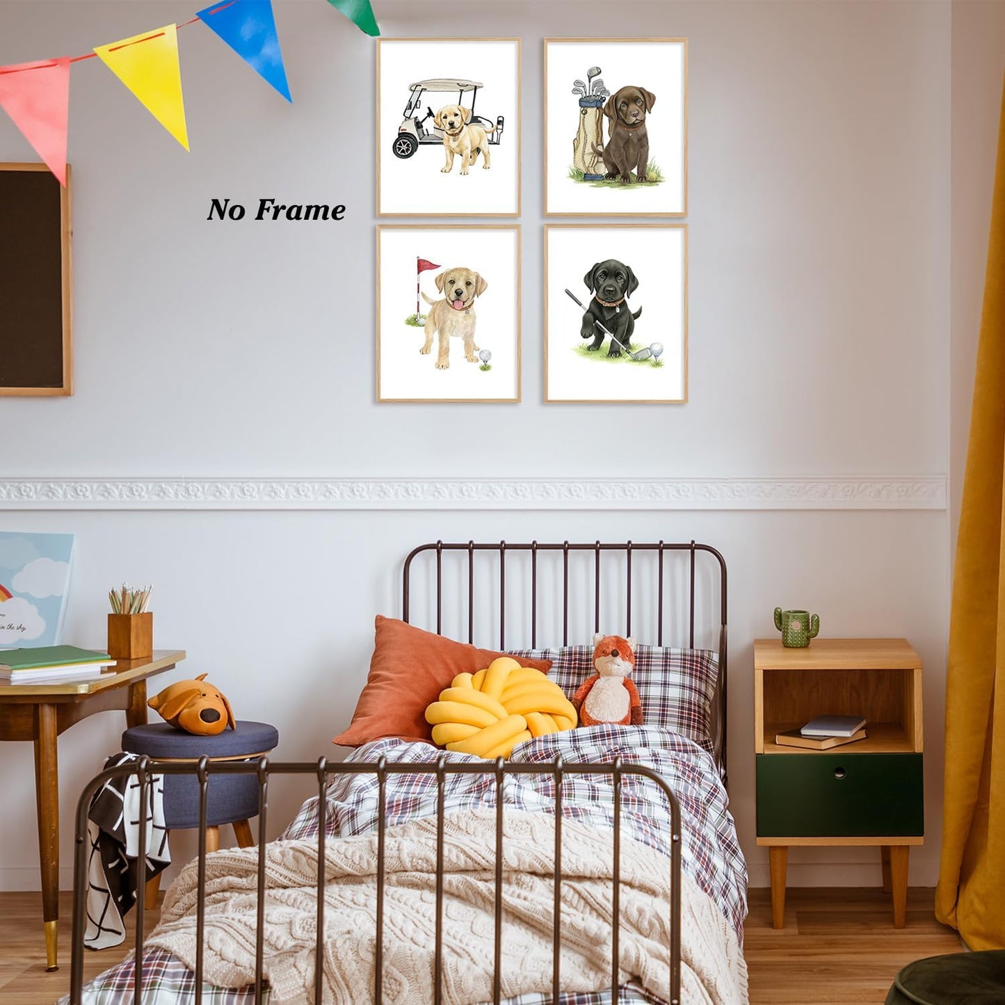 Boat Wades Labrador Retriever Puppy Golf Wall Art Prints Set of 4, Gifts for Labrador Dog Lovers, Funny Lab Dog Golfer Posters Pictures Wall Decor for Home Office Kids Nursery, 8x10 Unframed