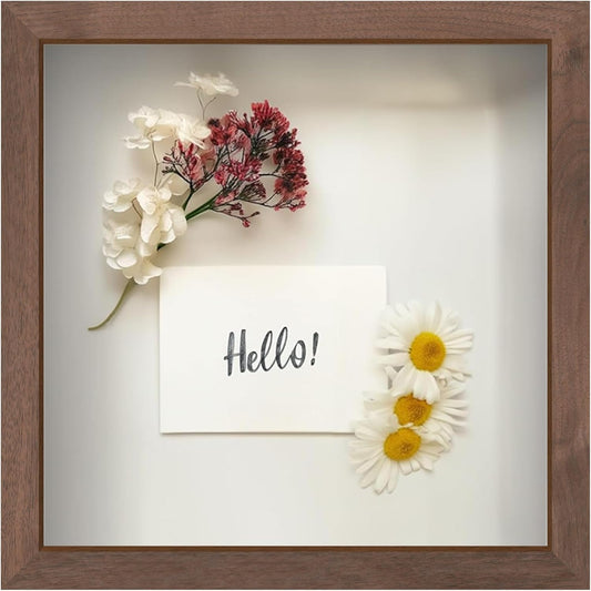 FrameWorks 11” x 11” Dark Oak Wooden Shadow Box Frame – Display Case with Soft Felt Back, Memory Box with Tempered Glass, Display Box with Elegant White Ball Push Pins, Wooden Flower Box