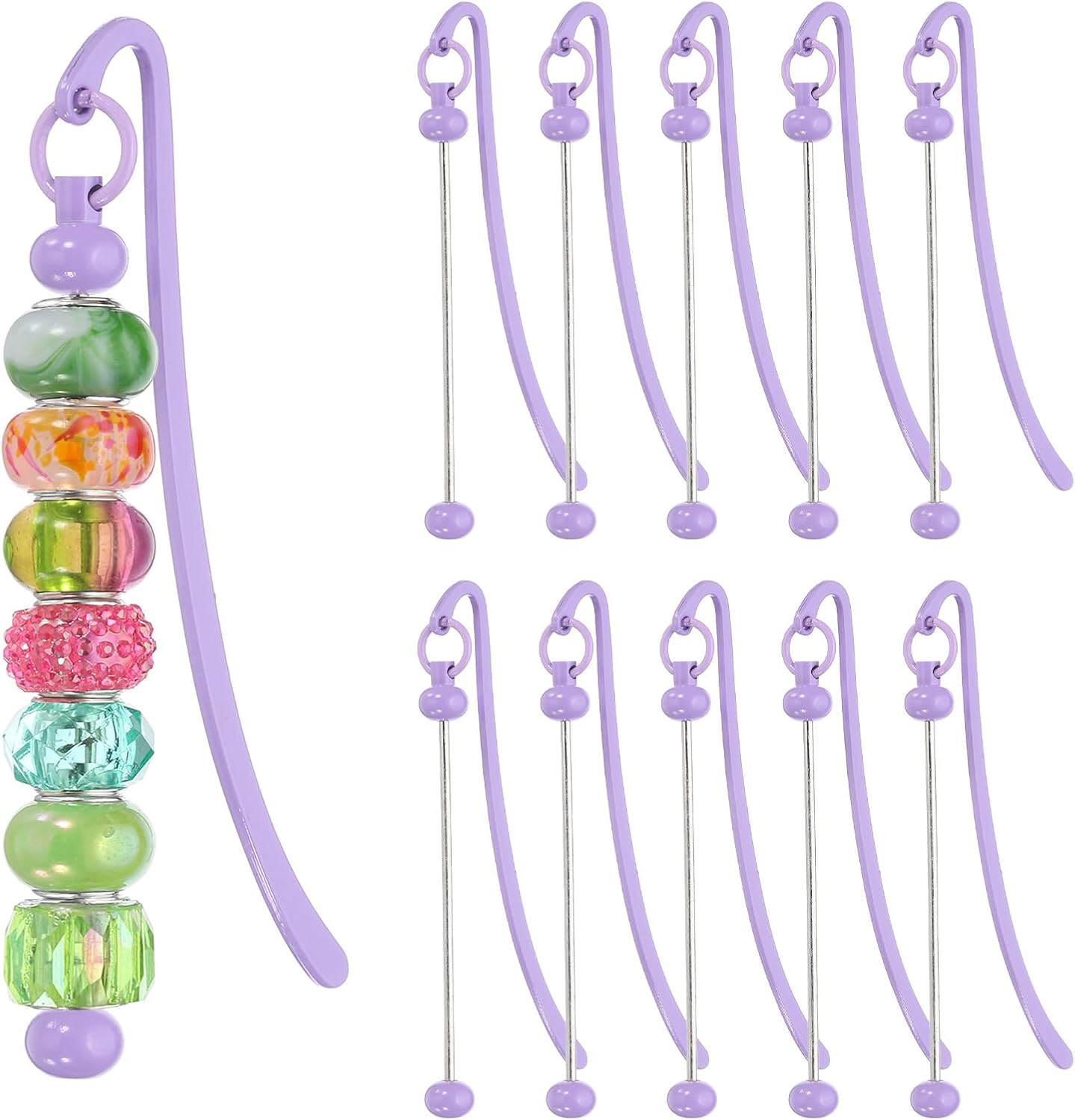 PATIKIL Beadable Bookmarks, 10 Pcs Beaded Bookmark DIY Metal Blank Bar Bulk for Bookmark DIY Making Craft, Beading Pendant Charm, Candy Purple