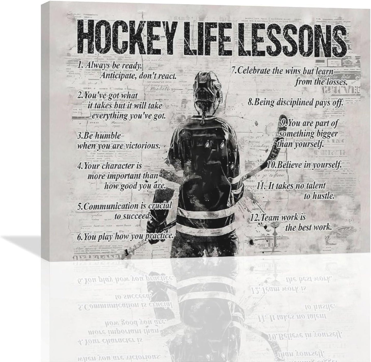Hockey Sports Wall Art Hockey Life Lessons Wall Decor Hockey Sign Retro Poster Boy Men Motivational Decorations Canvas Print Painting Artwork for Bedroom Bathroom Living Room Gym 20"x16"