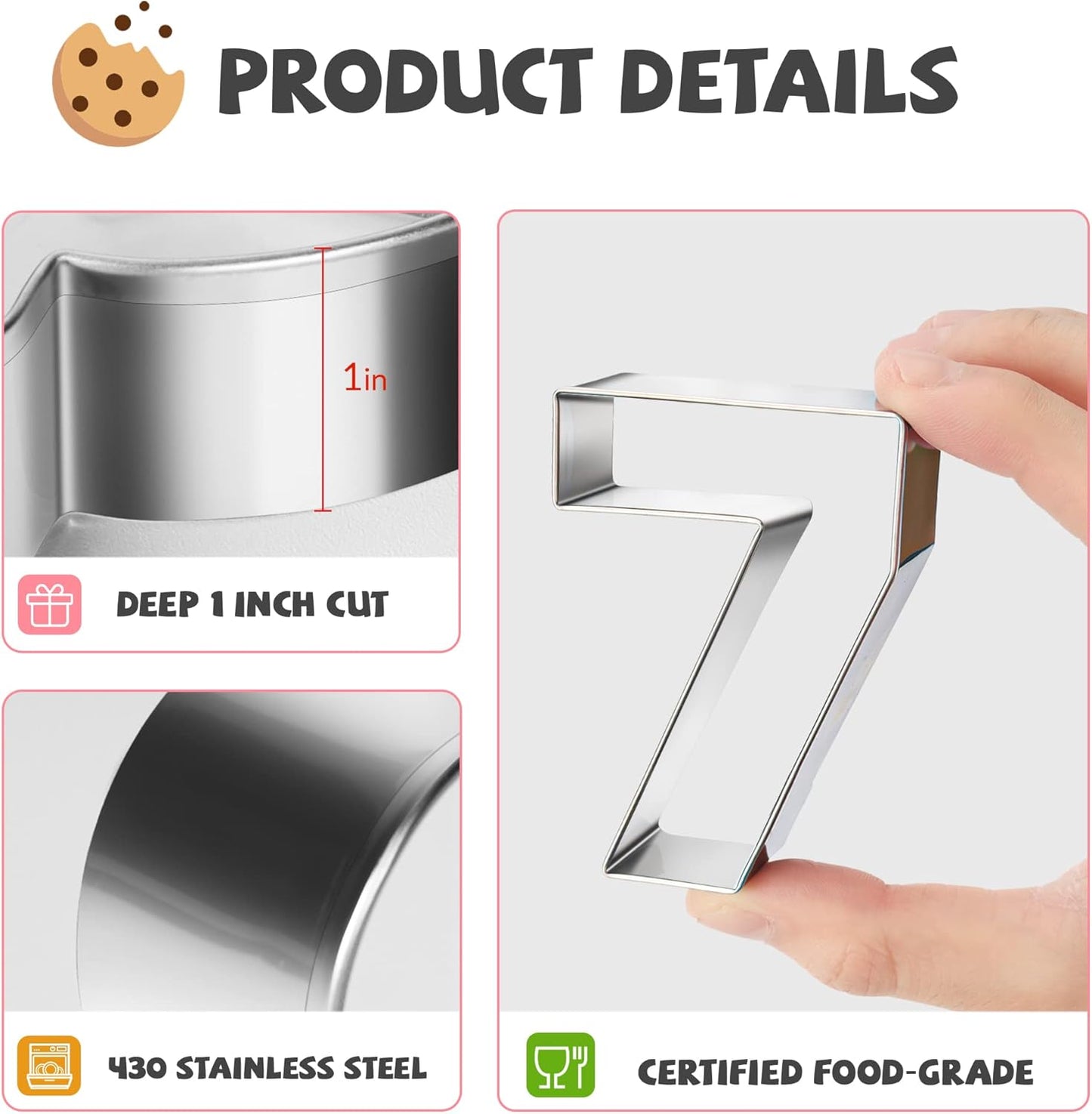 9PCS Number Cookie Cutters Set, Birthday Numbers 0-8(6 Reverses to 9), 4 Inches Stainless Steel Cookie Cutters for Baking, Number Shaped Baking Tool for Homemaking Biscuit, Cookie, Dough