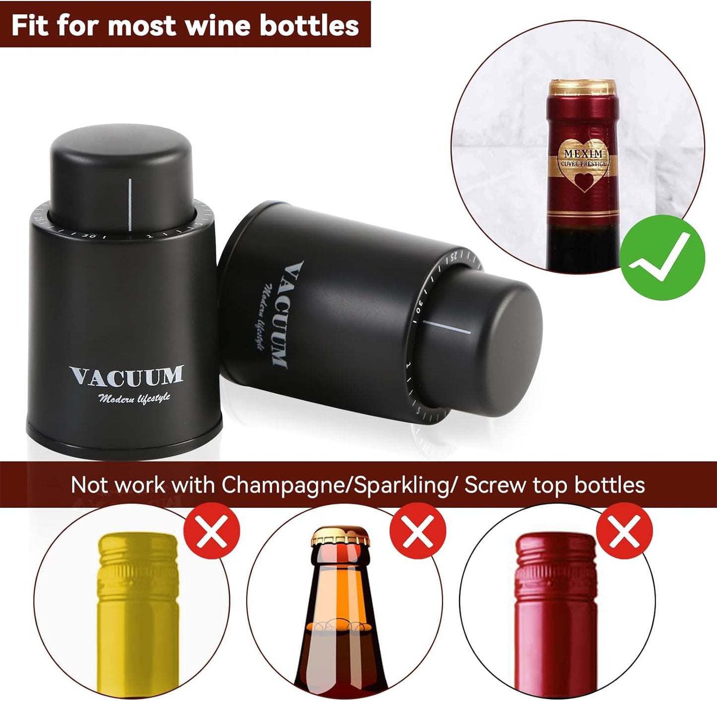 [2 PACK] Wine Bottle Stoppers,Real Vacuum Stoppers,Reusable Wine Preserver,Wine Corks Keep Fresh,Best Christmas and Birthday Gifts for Wine Lovers.