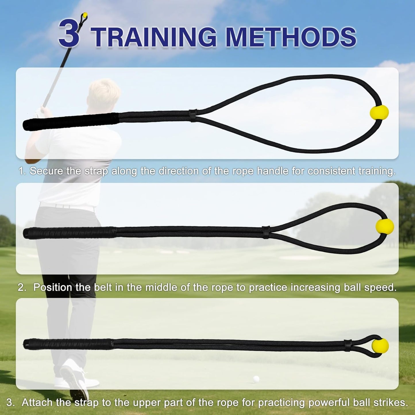 Golf Rope Swing Trainer, Golf Swing Training Aid to Improve Speed, Accuracy, Rhythm, Flexibility and Strength, Portable Golf Training Tool for Indoor/Outdoor Practice