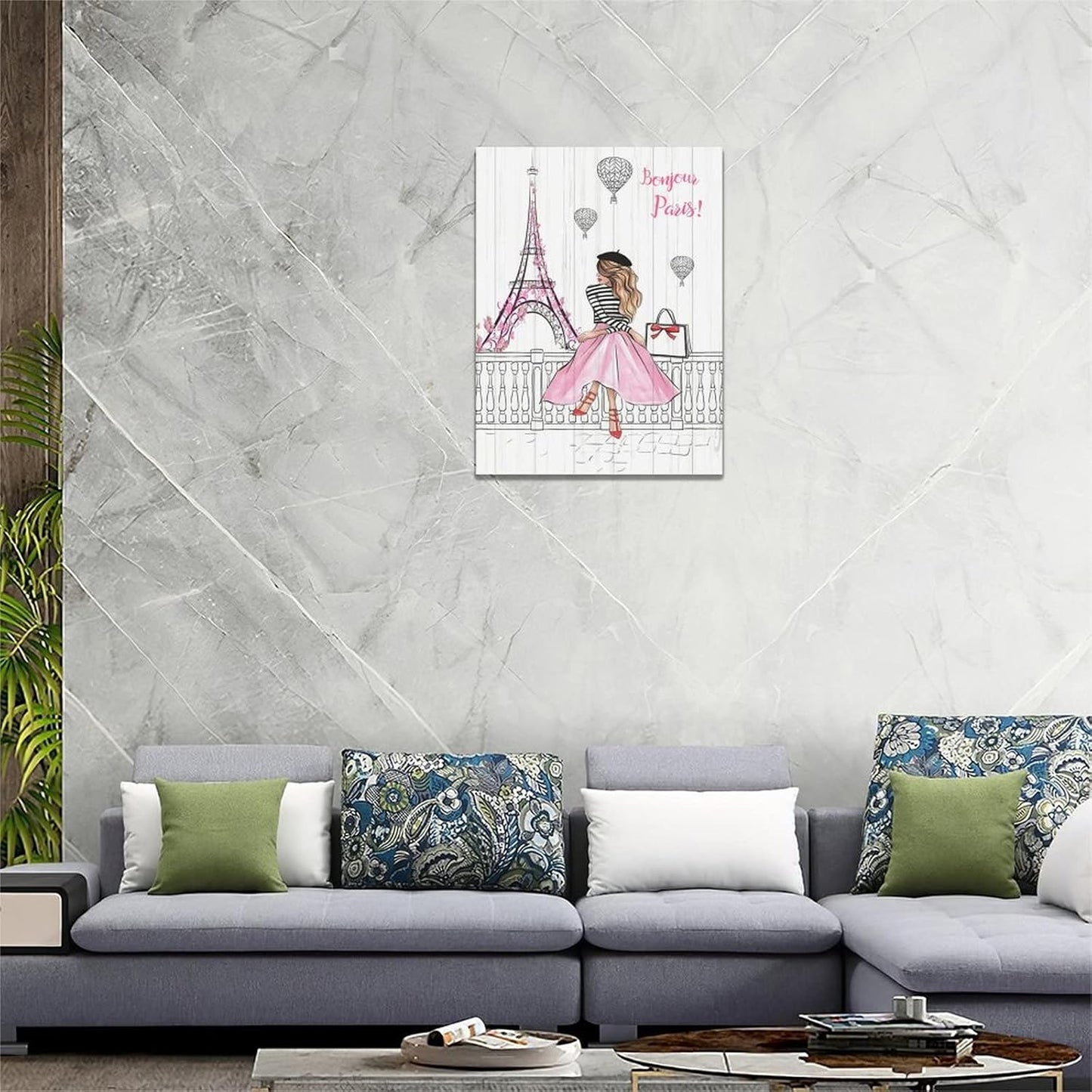 Pink Eiffel Tower Wall Art Romantic Paris Fashion Women Canvas Wall Decor Butterfly Eiffel Tower Picture Painting Print Modern Atwork For Girls Women Room Bathroom Office Framed Ready to Hang 12"x16"