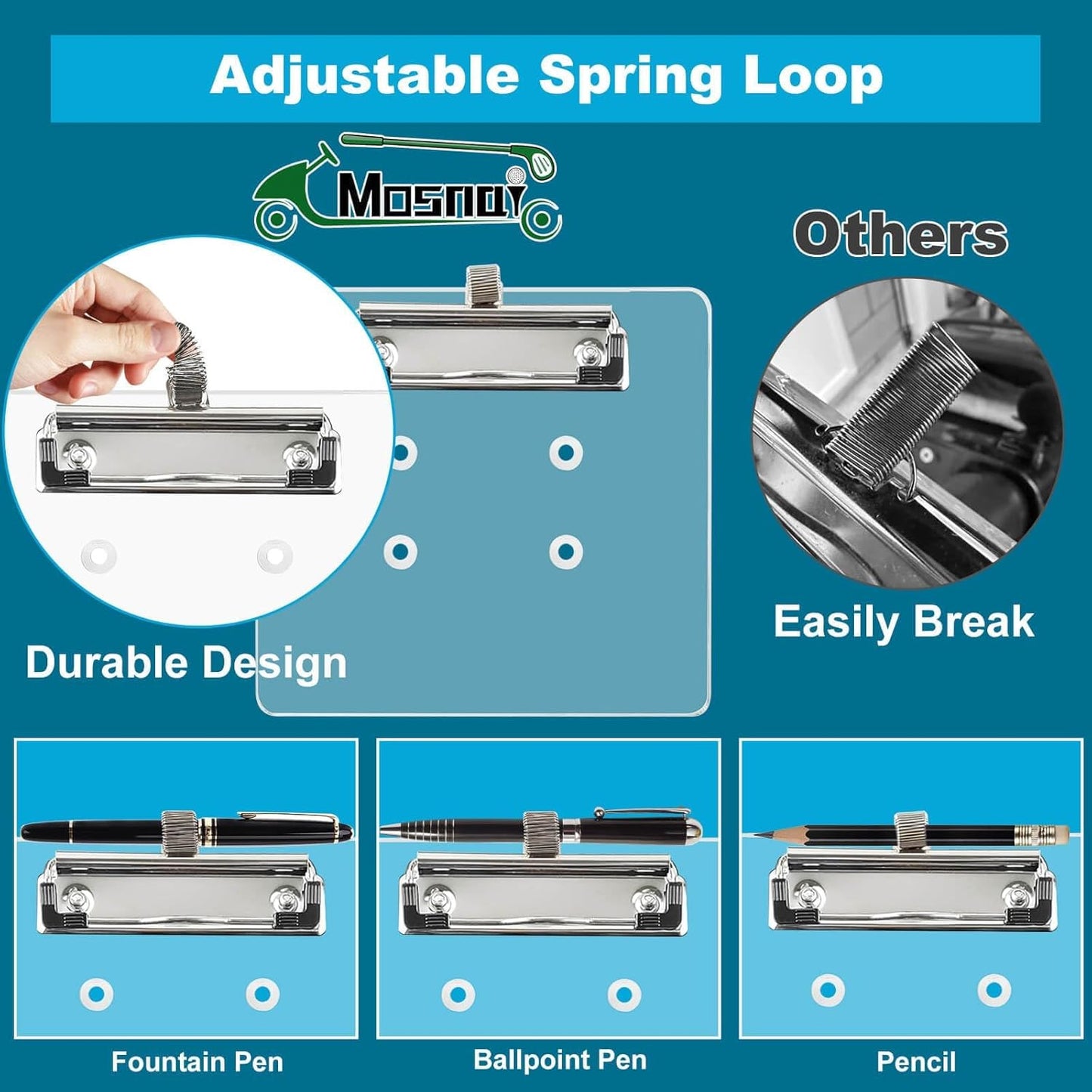 MOSNAI Golf Cart Steering Wheel Scorecard Holder with Pencil Holder & Clip Fit for Club Car DS & Precedent EZGO TXT & RXV Yamaha Golf Carts