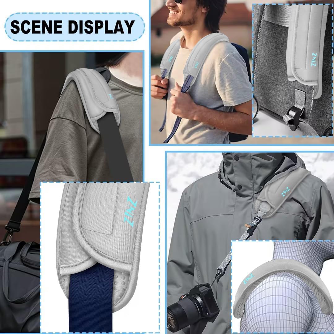 ZINZ 2-Pack Universal Shoulder Pad with Ultra Thick Cushion for Bag Luggage Bag Crossbody, Plus Long & Anti-Slip & Breathable,Grey