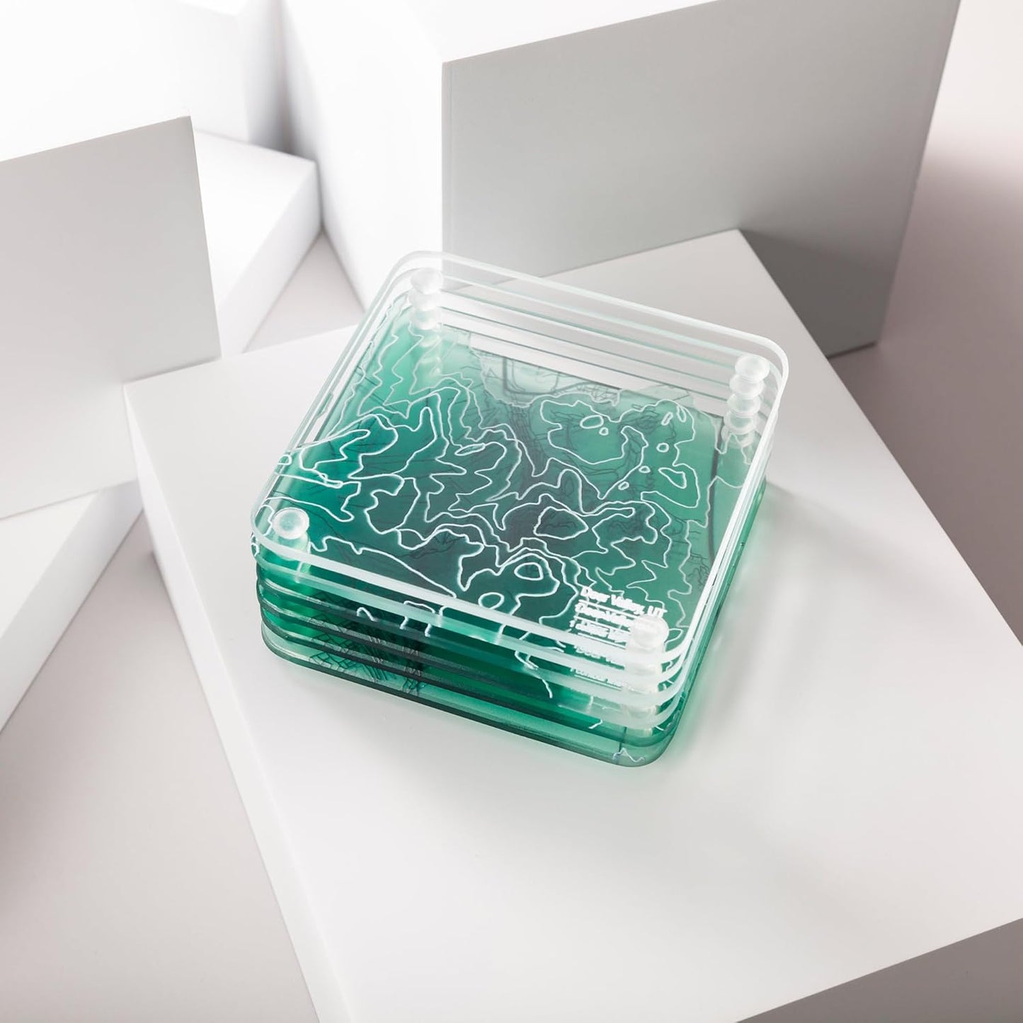 Deer Valley, UT 3D Contour Map Glass Drink Coasters of Mountains, Ski Resort, Set of 6 with Holder, Housewarming Birthday Gifts, Home Decor