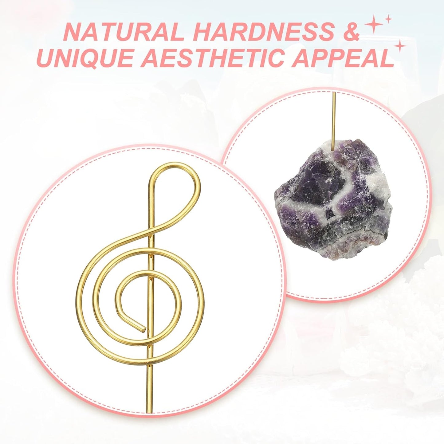 PATIKIL Table Number Holder, 1Pcs Photo Clip Holders Crystal Stone Quartz Desk Card Holder Raw Musical Note Shape Iron Memo Note Photo Stand for Wedding Party Home Office Decor, Purple