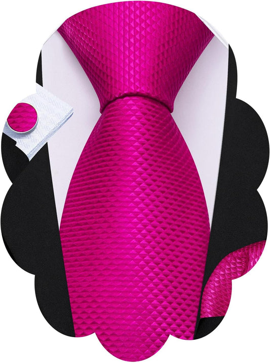 Barry.Wang Designer Classic Ties for Men Set Formal Pocket Square Cufflink Check Plaid