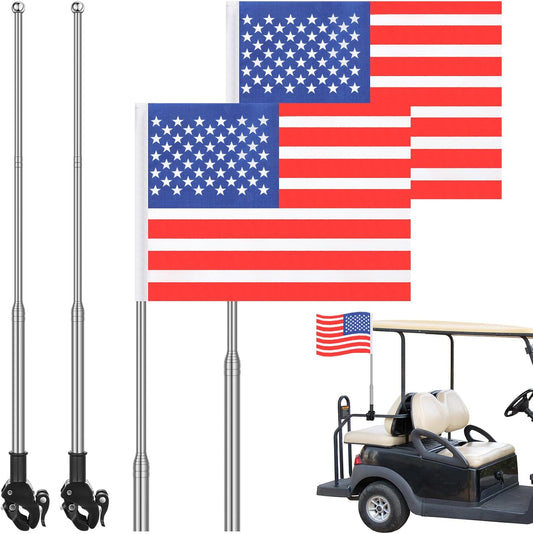 Hicarer 2 Set Reflective Golf Cart Flag Pole Kit Golf Cart Flag Holder Accessories Orange Safety Mount with Reflective Stripe Adjustable Height Flagpole Wheelchairs