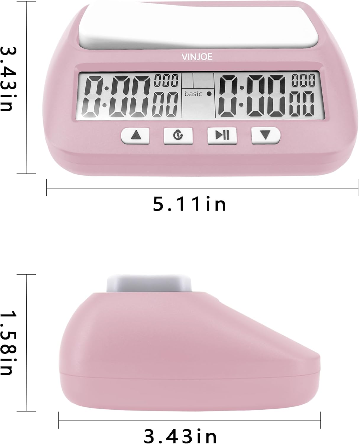 VINJOE Chess Clock Digital Chess Timer Professional for Board Games,Portable Digital Chess Clock & Game Timer with Basic,Bonus,Delay and Positive Time Features Best Gifts for Christmas (Pink)