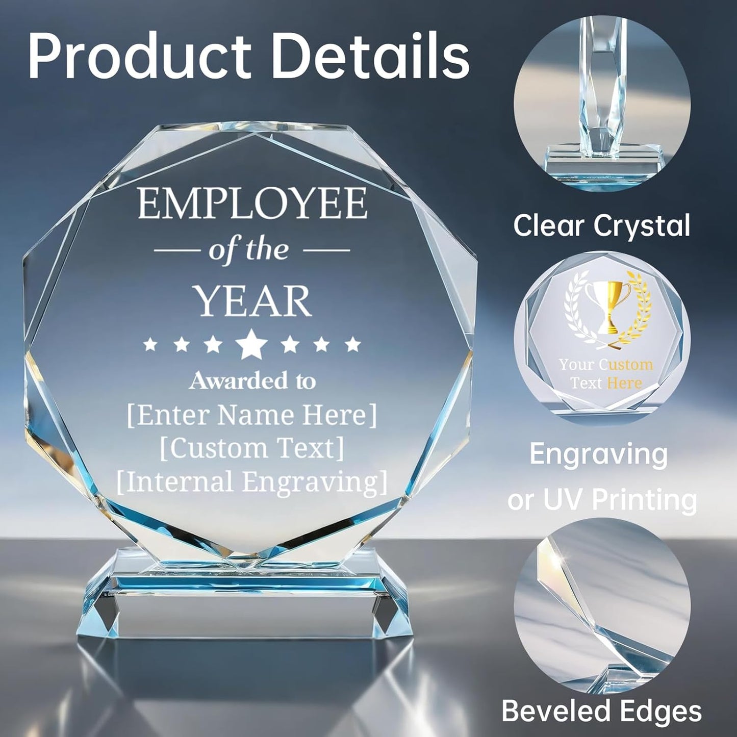 Custom Crystal Awards and Trophies – Personalized Engraved Glass Plaques for Employee Recognition, Appreciation, Farewell, Retirement, Coworker Gifts, Sports Achievements