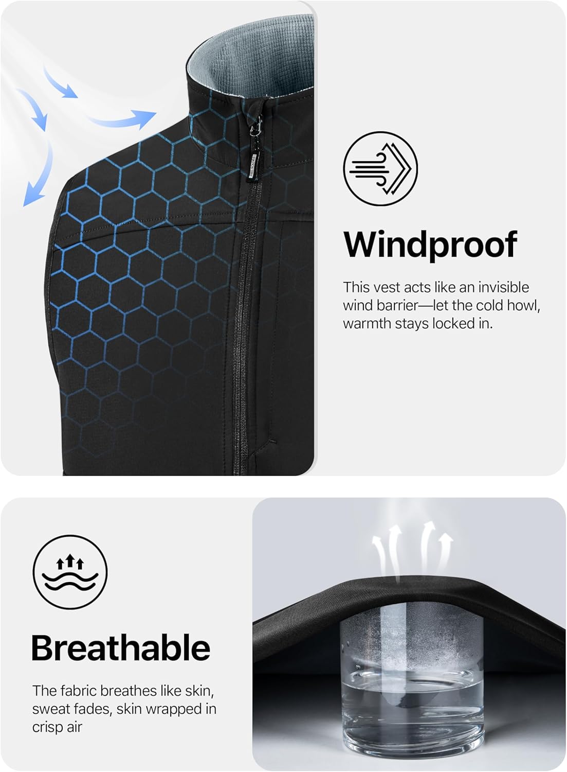 FREE SOLDIER Men's Lightweight Golf Vest Outerwear Windproof Sleeveless Softshell Jacket Running Vest