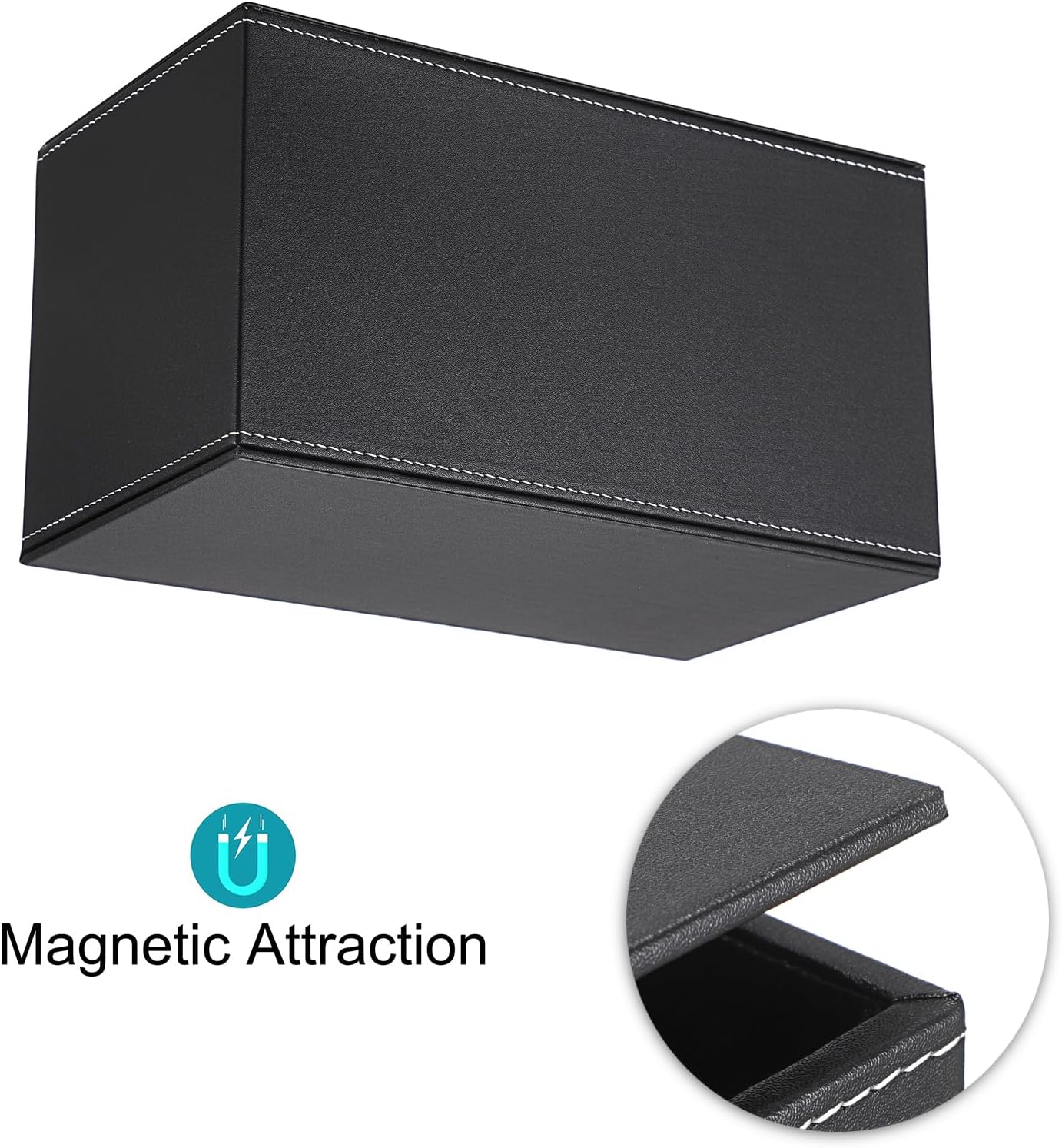 Sumnacon Tissue Box Cover Rectangle Leather Tissue Box with Magnetic Bottom,PU Tissue Box Holder Decorative Black Tissue Cover for Bathroom Toilet Bedroom Kitchen Office Table Desk, Large