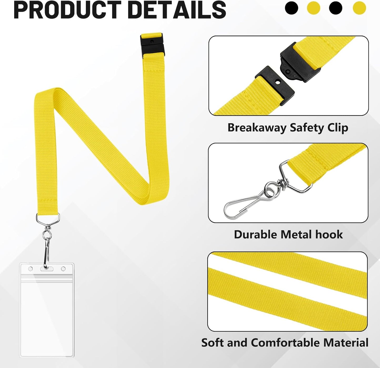 12-Pack Yellow Breakaway Lanyards with Waterproof Badge Holders, Polyester Neck Straps for ID Cards, Events, Office, and Schools