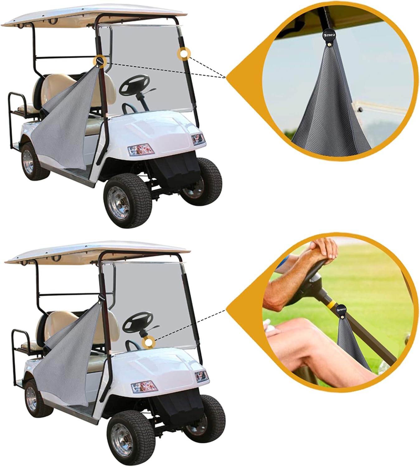 ZOEA Magnetic Towel, Magnetic Clip for Golf Towel, Microfiber Fabric Waffle Pattern Towels Industrial Strength Magnet for Strong Hold to Golf Carts or Clubs (2, Grey)