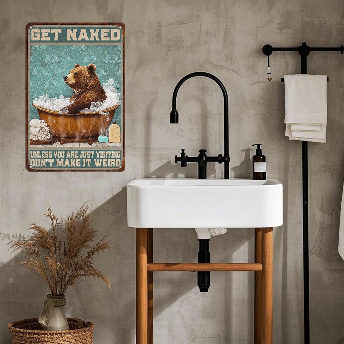 Bear Bath Metal Tin Sign 12x8 Inch Bear Metal Poster Bear Tub Metal Tin Sign Home Kitchen Garden Bar Pub Restaurant Bathroom Are Wall Decor