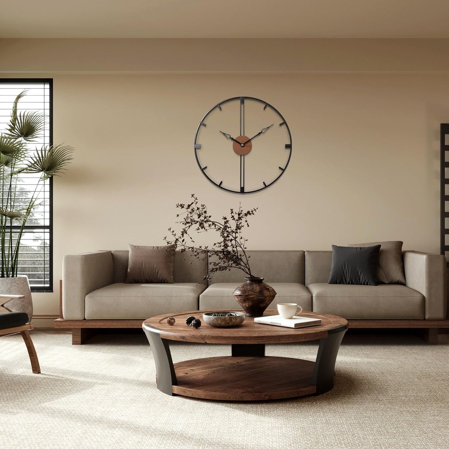 Metal Wall Clock Art for Living Room Decor Modern Mid Century Large Silent Kitchen Big Wall Clock for Bedroom Decorative Office Non Ticking Battery Operated Wall Watch 24 Inch