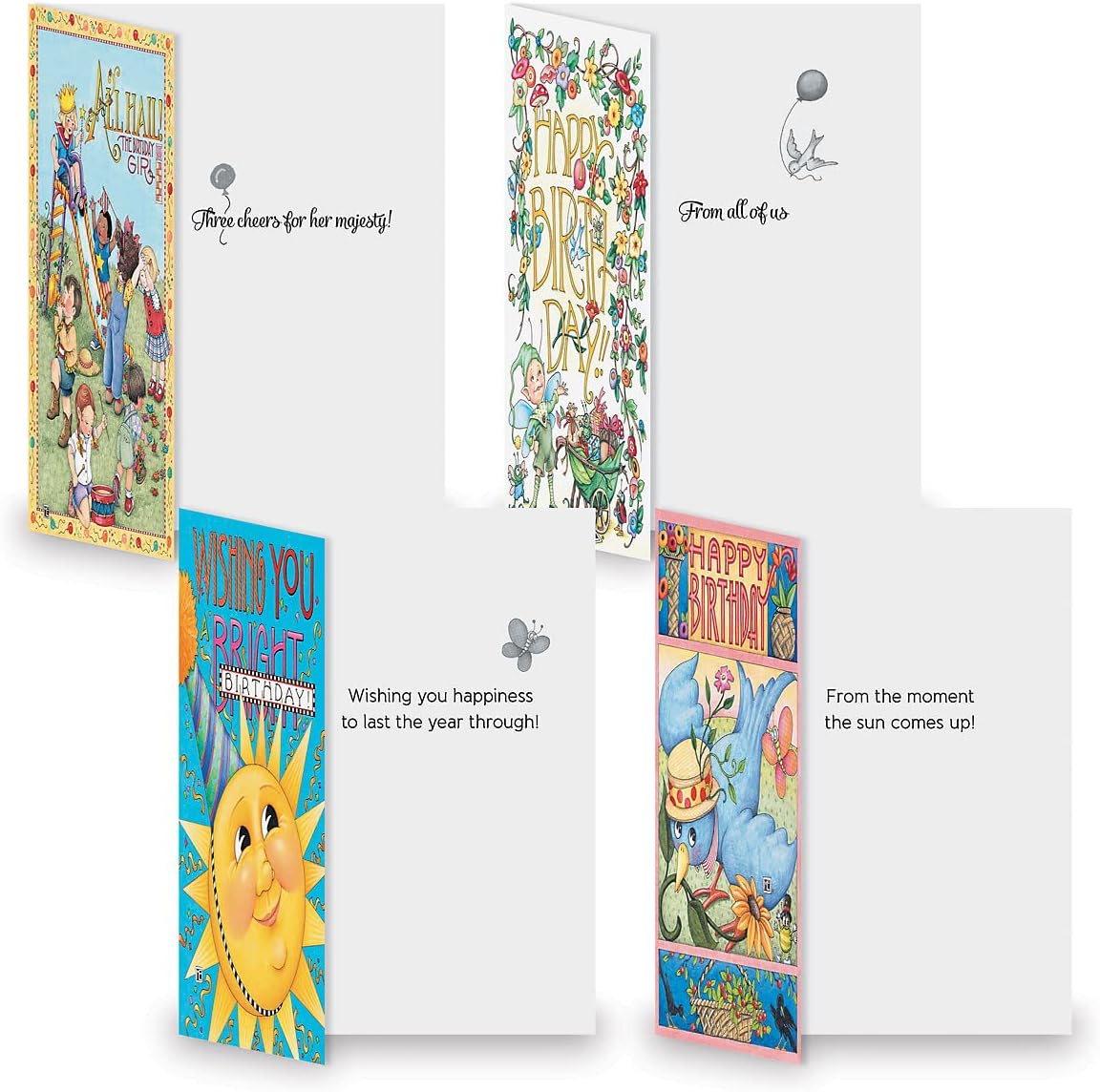 Current Mary Englebreit Happy Birthday Greeting Card Set - Value Pack of 20 Cards With White Envelopes, 10 Designs, Large 5" x 7" Assortment