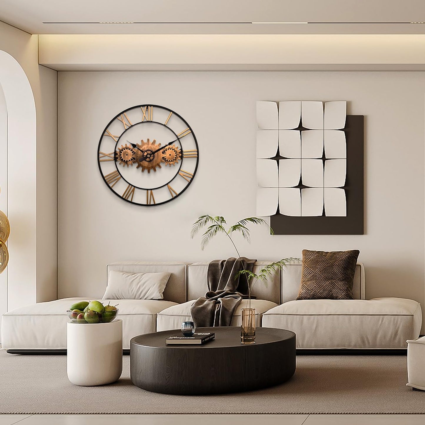 Mid Century Wall Clock for Living Room Decor Gold Modern Metal Large Silent Kitchen Big Wall Clock Art for Bedroom Decorative Office Non Ticking Battery Operated Wall Watch 24 Inch