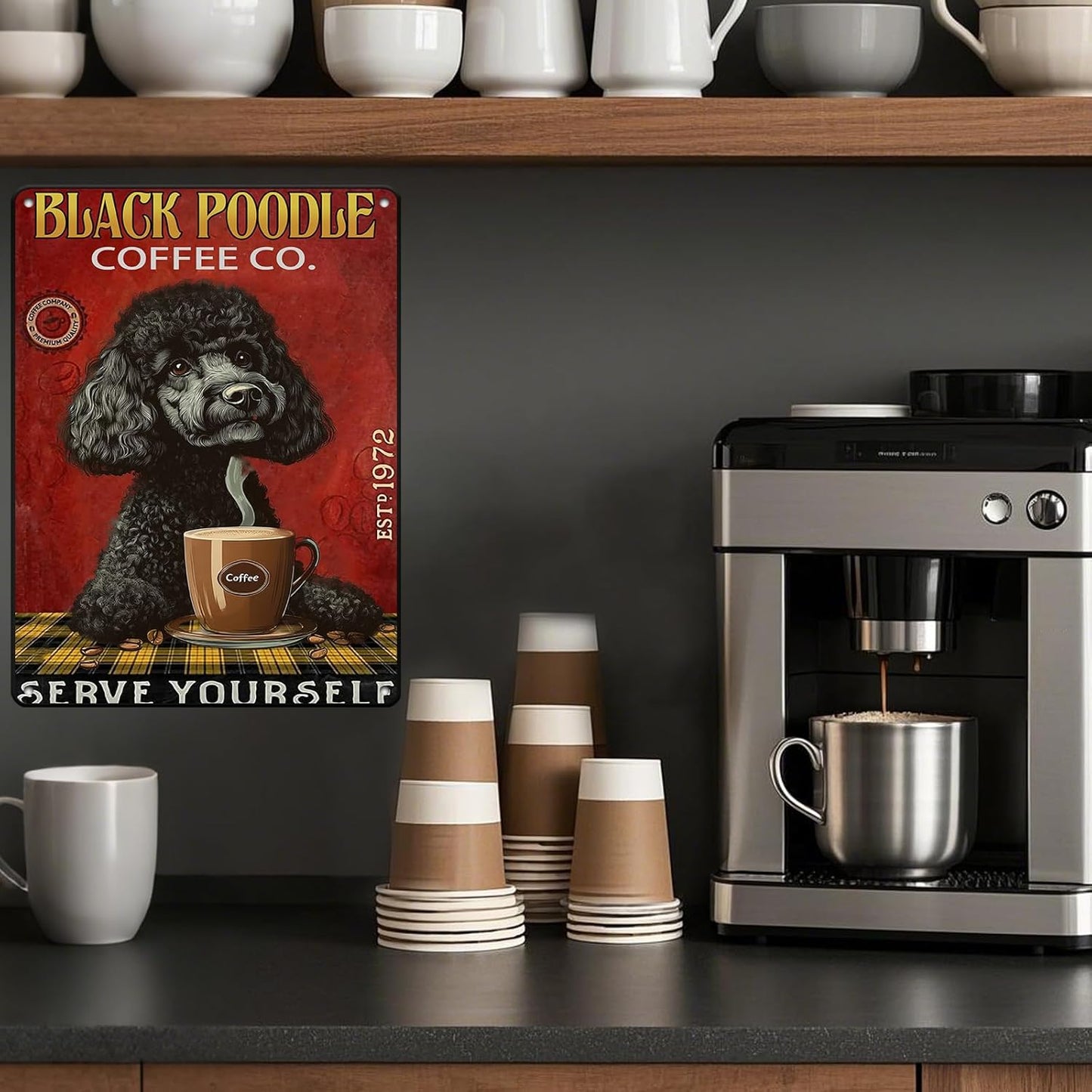 Retro Metal Tin Sign Coffee Company Black Poodle Sign For Outdoor & Indoor Wall Poster Home Bar Shop Decorations Coffee Vintage Sign Gift Poster 12x16 Inch