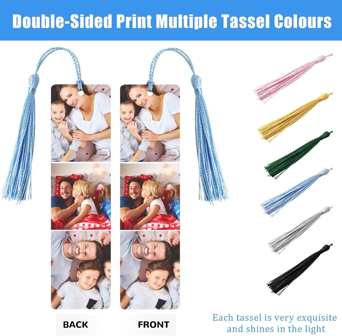 Custom Bookmark, Personalized Wood Bookmarks Tassel with Photo, Customized Double-Sided Bookmark for Women Men Book Lover Christmas Valentine's Day