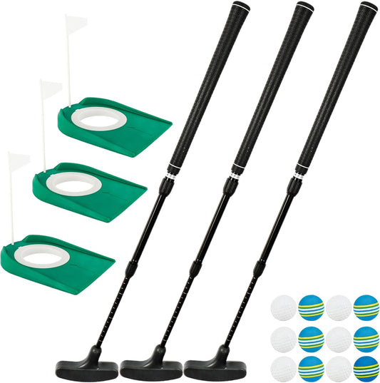 3 Pack Adjustable Golf Putter Set Mini Golf Club Putter Right or Left Handed Two-Way with 6 Golf Training Balls 6 Practice Foam Balls 3 Flag Cup for Kids Teenagers Men Women