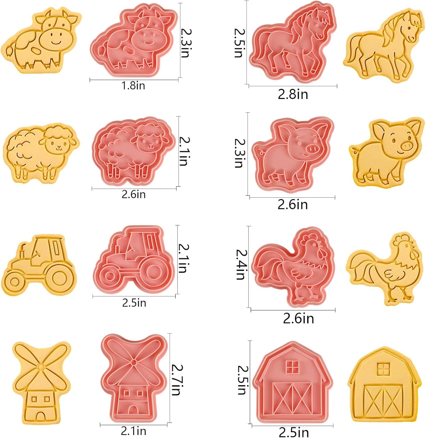 Farm Cookie Cutters Set, 8 Pcs Cookie Cutter with Plunger Stamps, Cute Cookie Cutters for DIY Biscuit Snacks Cheese Baking