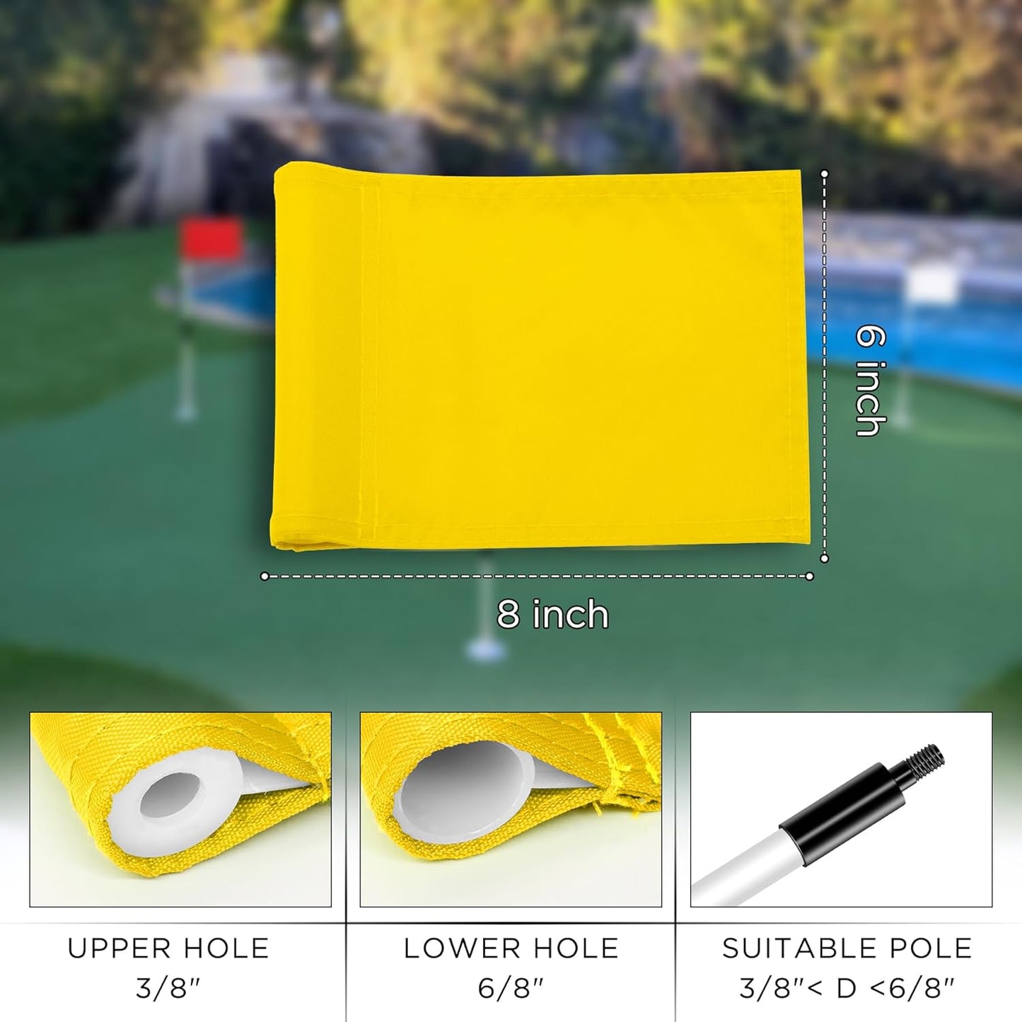 KINGTOP Solid Golf Flag All 8x6 Inch - 420D Nylon, Tube Inserted - Mini Putting Green Flags for Backyard Practice