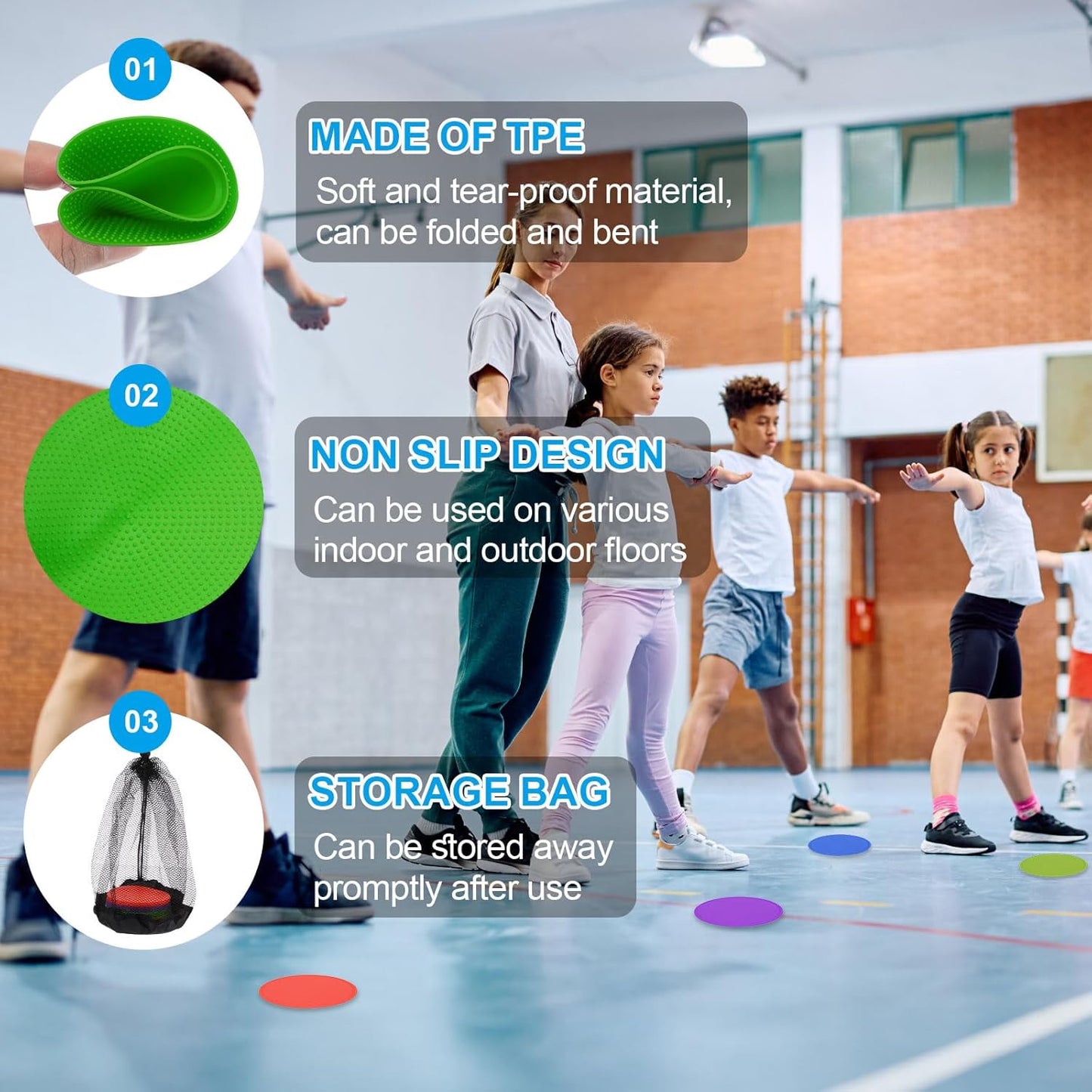 PATIKIL 4 Inch Poly Spot Markers, 24Pcs Non Slip Rubber Floor Dots with Storage Bag Flat Agility Cones for Sports Training Basketball Football