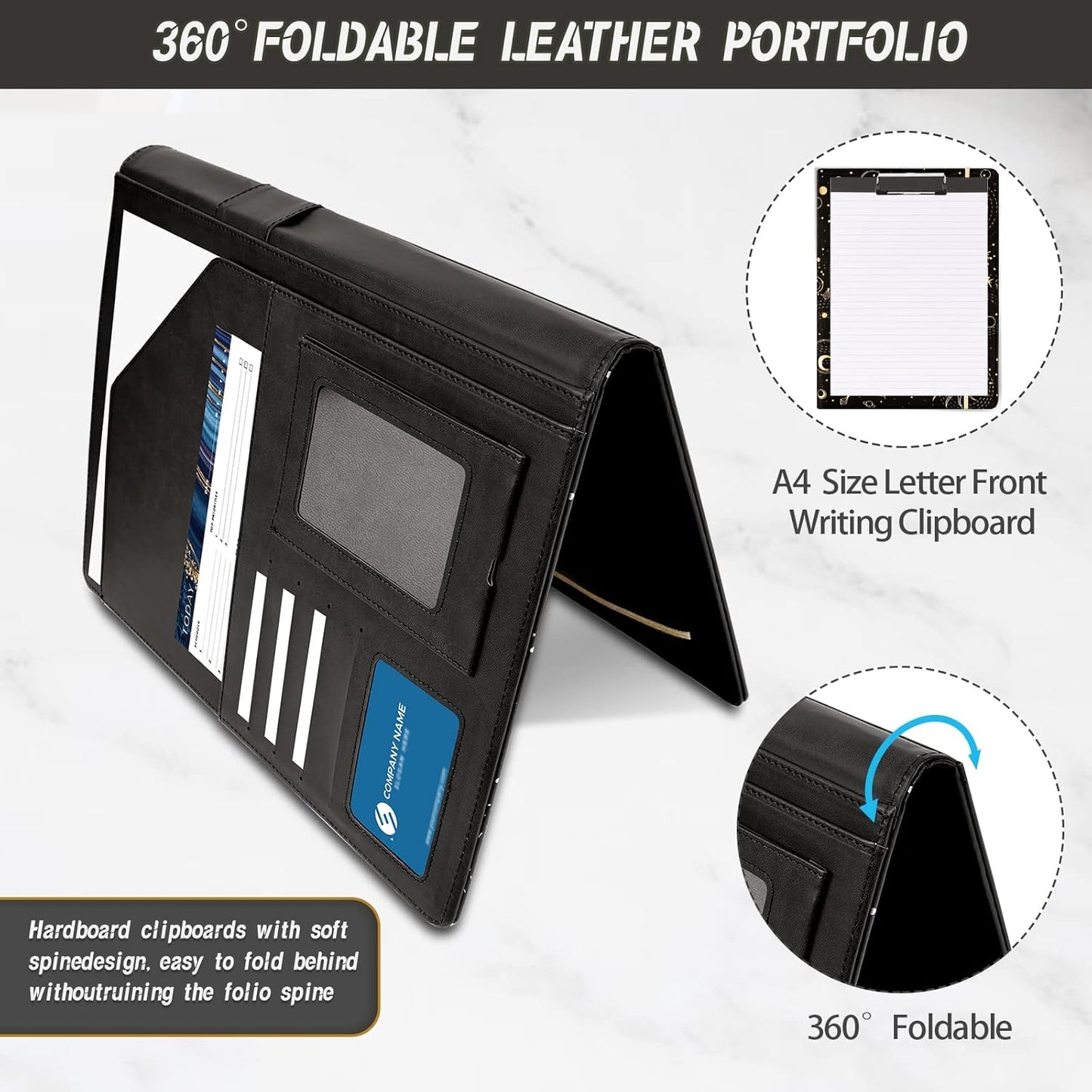 Ospelelf Clipboard Folio with Notepad and Pocket Leather Storage Clipboard Binder Padfolio for Women