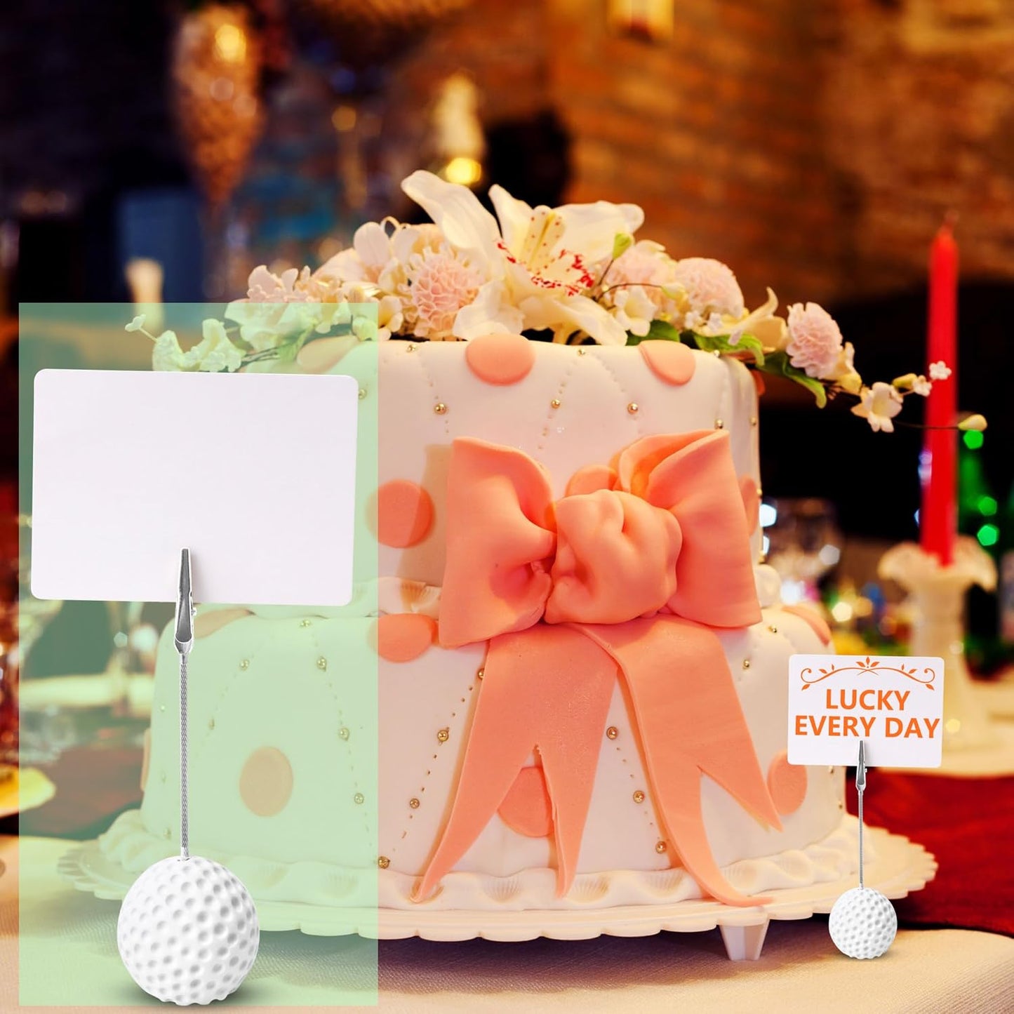 16 Pack Golf Sports Ball Base Memo Clips Card Holder Stand Note Paper Clip Pictures Display with Alligator Creative Golfball Desk Stand Paper Clip for Office Menu Wedding Party Events Decoration