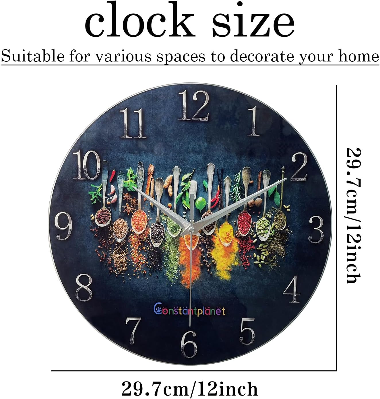 Kitchen Wall Clock Battery Operated 12 Inches Round Decorative Clocks for Walls Glass Wall Clock for Bedroom