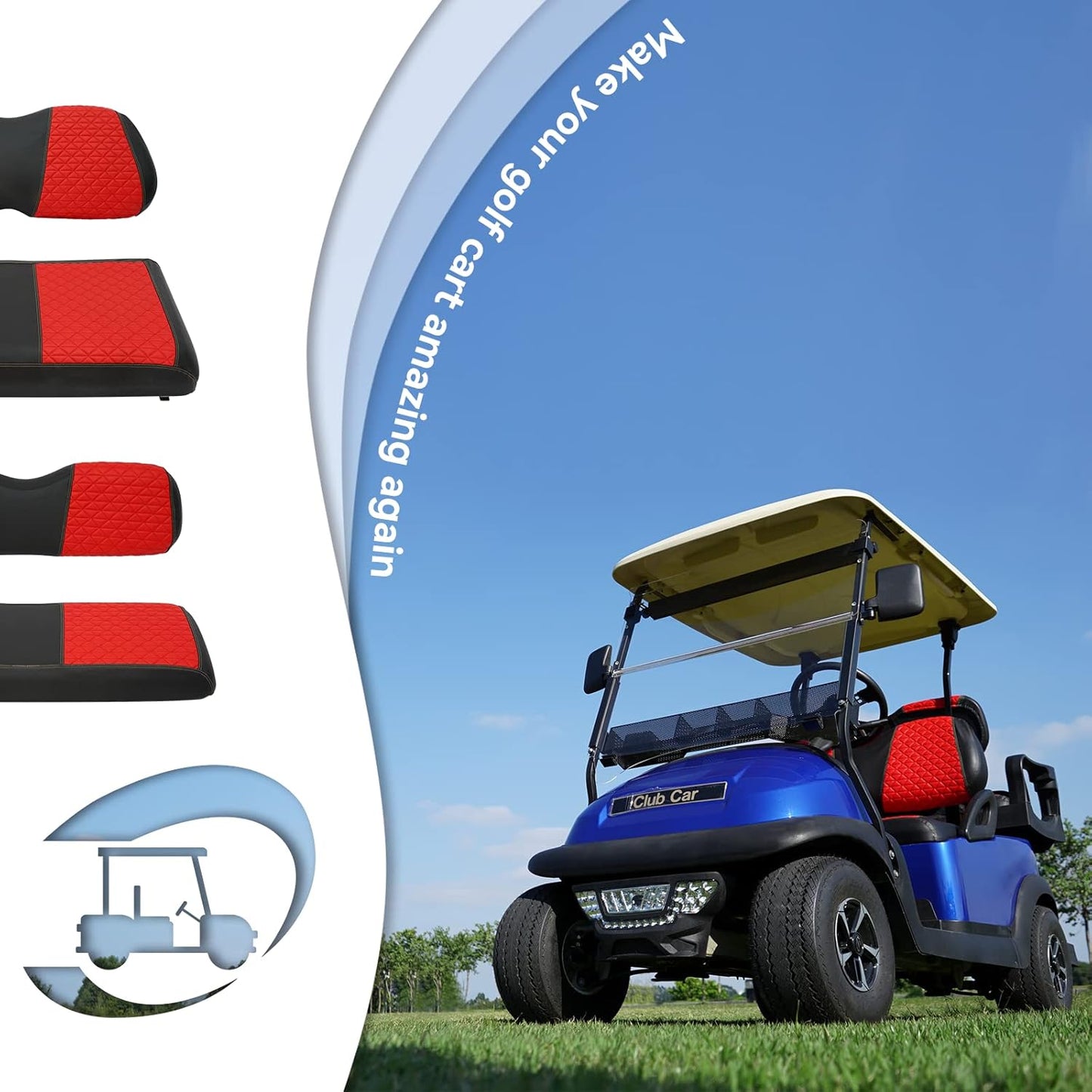 XUANYUDG0769 Golf Cart Front and Rear Seat Covers for EZGO TXT/RXV Club Car DS/Precedent Yamaha G29, Vinyl Leather Made/Adjustable Straps and Retractable Buckle/No Stapler Required,4PCS