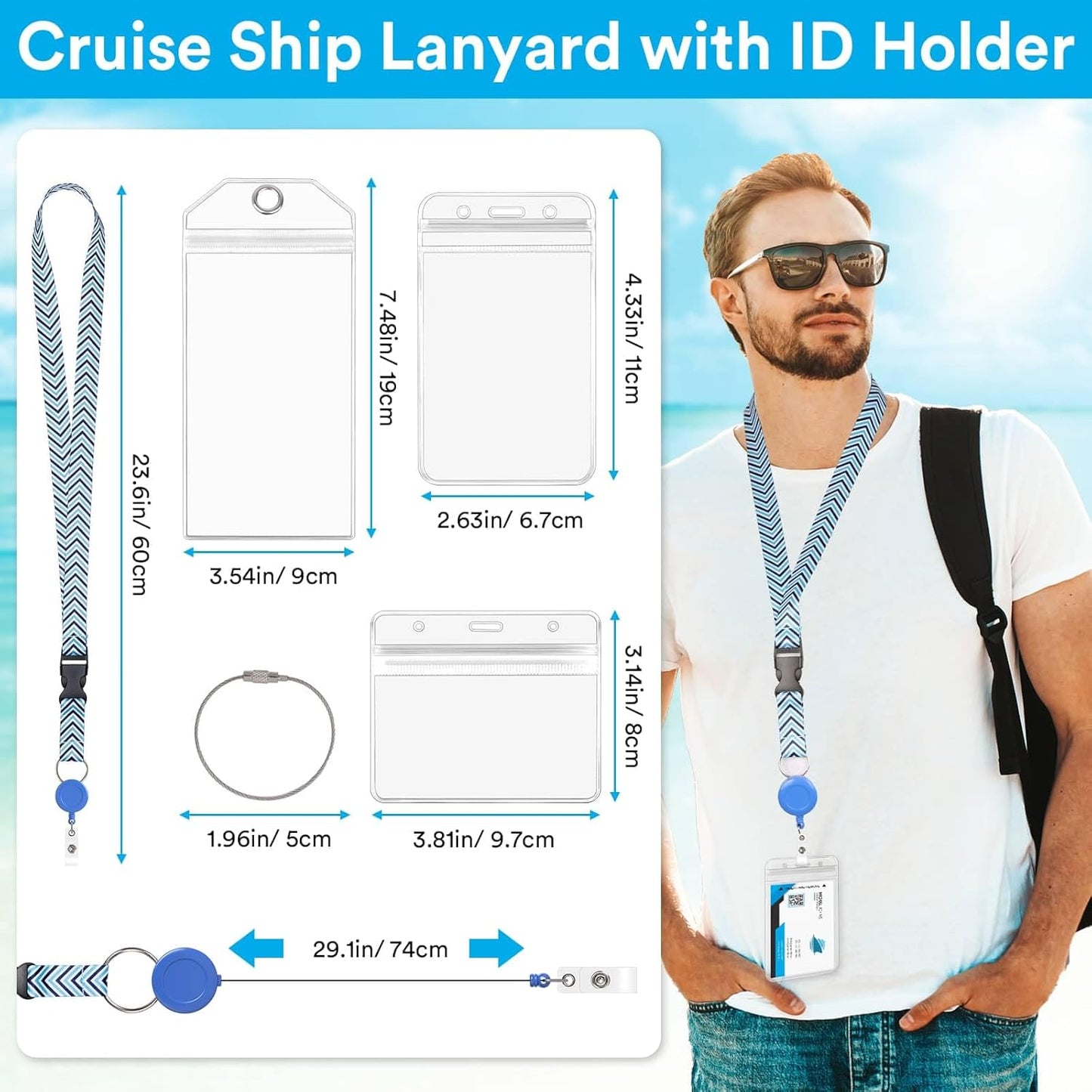 Billbotk Lanyards for Cruise Ship Card, 6 Sets Retractable Lanyard Key Card Holder Badge Reels with Waterproof Luggage Tags ID Holders Essentials Accessories RS5002MN