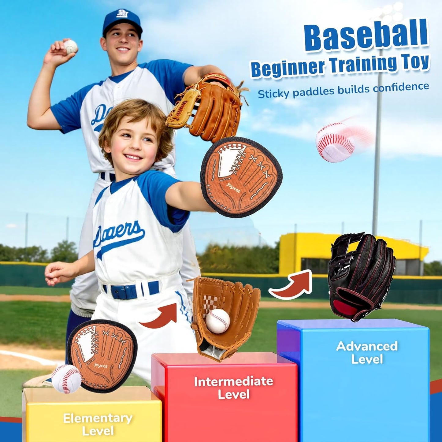 JoyCat Toss and Catch Ball Game Set,Toddler Baseball Glove,Beach Pool Yard Camping Games,Kids Sports & Outdoor Play Toys for Family,Outside Toys for 3 4 5 6 7 8 9 10+Year Old Boys Girls Birthday Gifts