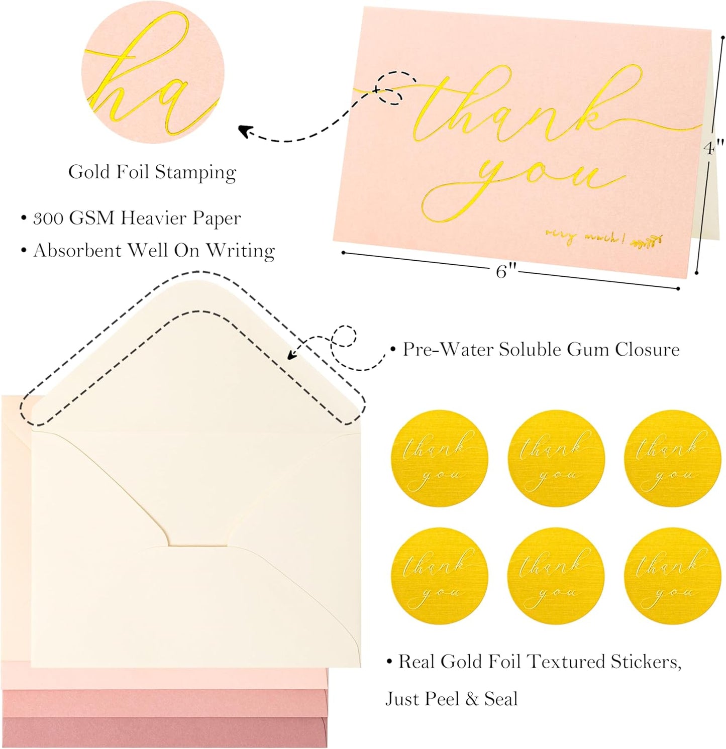Crisky 50 Pcs Dusty Rose Thank You Cards With 50 Envelopes & 50 Stickers Simple, Chic, Elegant Greeting Cards Perfect for: Wedding/Business/Birthday/Graduation etc. 4 x 6 inches 50 Pack