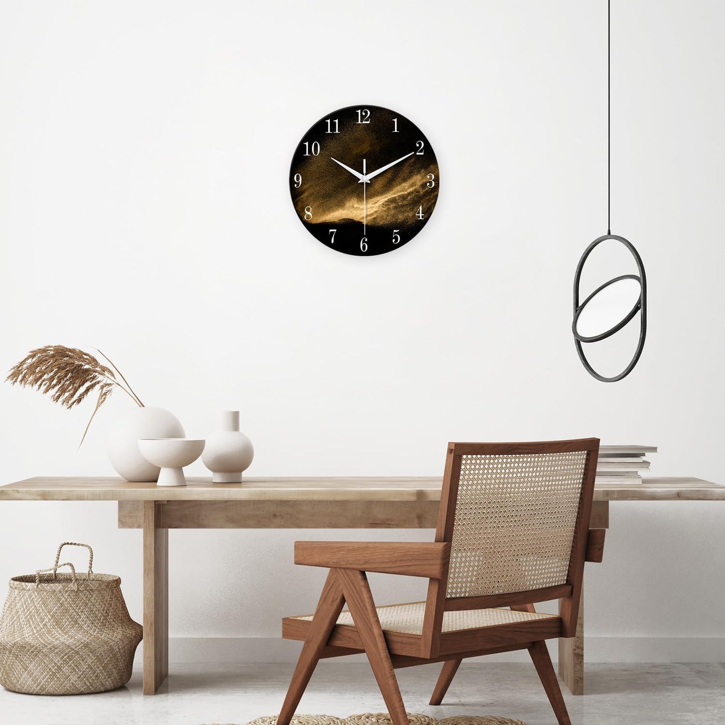 Black and Glod Wall Clocks for Living Room Decor Glass Wall Clock Battery Operated 16 Inch Silent Wall Clock Non Ticking