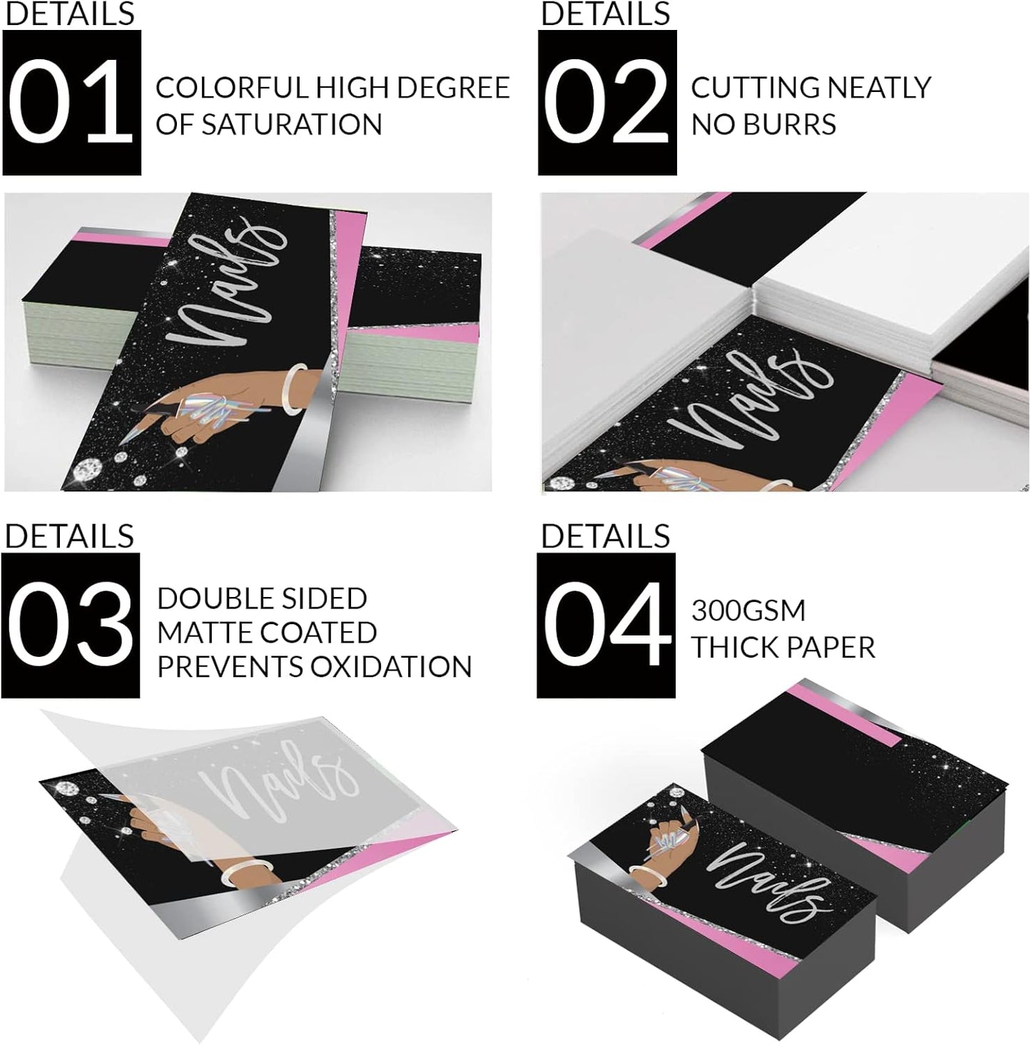 xrlsg Custom Business Cards 100PCS Double-sided Printing Business Cards Customize with Your Logo Personalized 3.5"x 2" Cards for Business - Nail