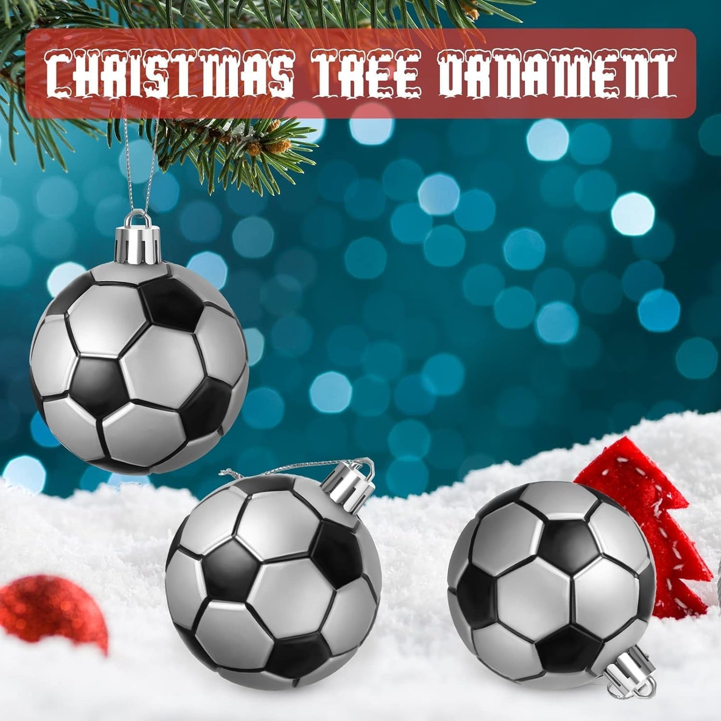 Leitee 18 Pcs Christmas Plastic Soccer Ball 2.36 Inch Xmas Tree Ornaments with Hanging Loop Sports Theme Decorative Hanging Ornaments for Holiday Party Christmas Tree Home